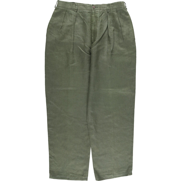 90'S J.Crew Two-pleat Linen Pants Slacks Men's W32 Vintage linen Khaki type Vintage Second Hand