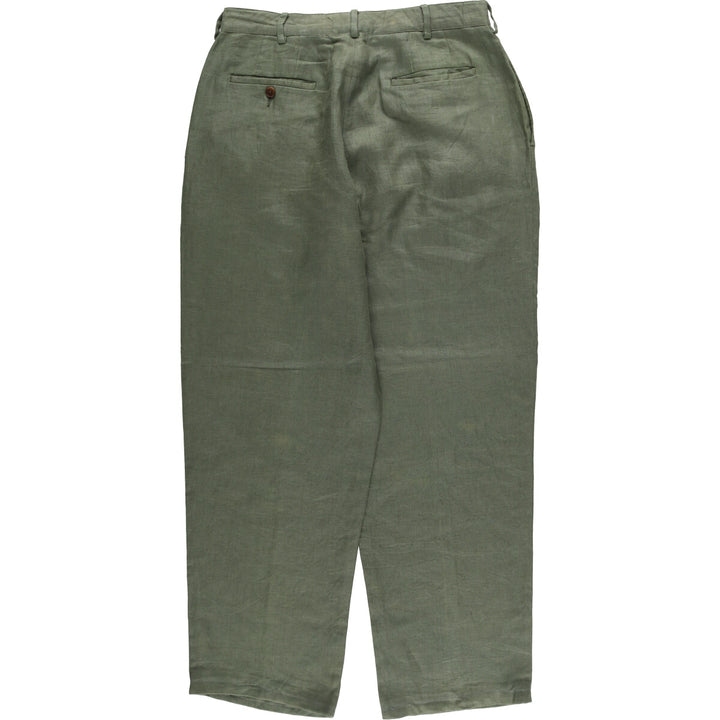 90'S J.Crew Two-pleat Linen Pants Slacks Men's W32 Vintage linen Khaki type Vintage Second Hand