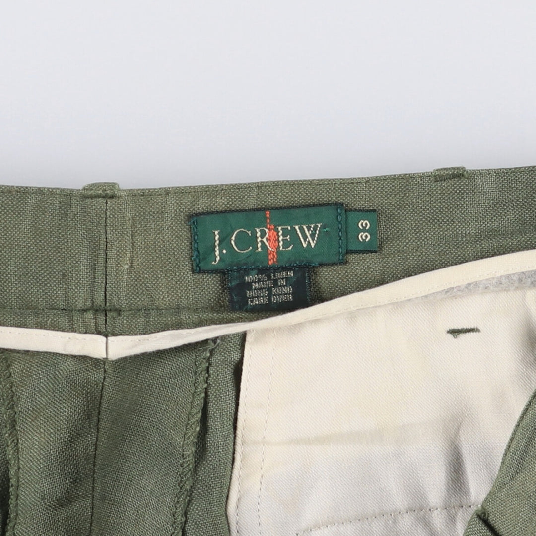 90'S J.Crew Two-pleat Linen Pants Slacks Men's W32 Vintage linen Khaki type Vintage Second Hand