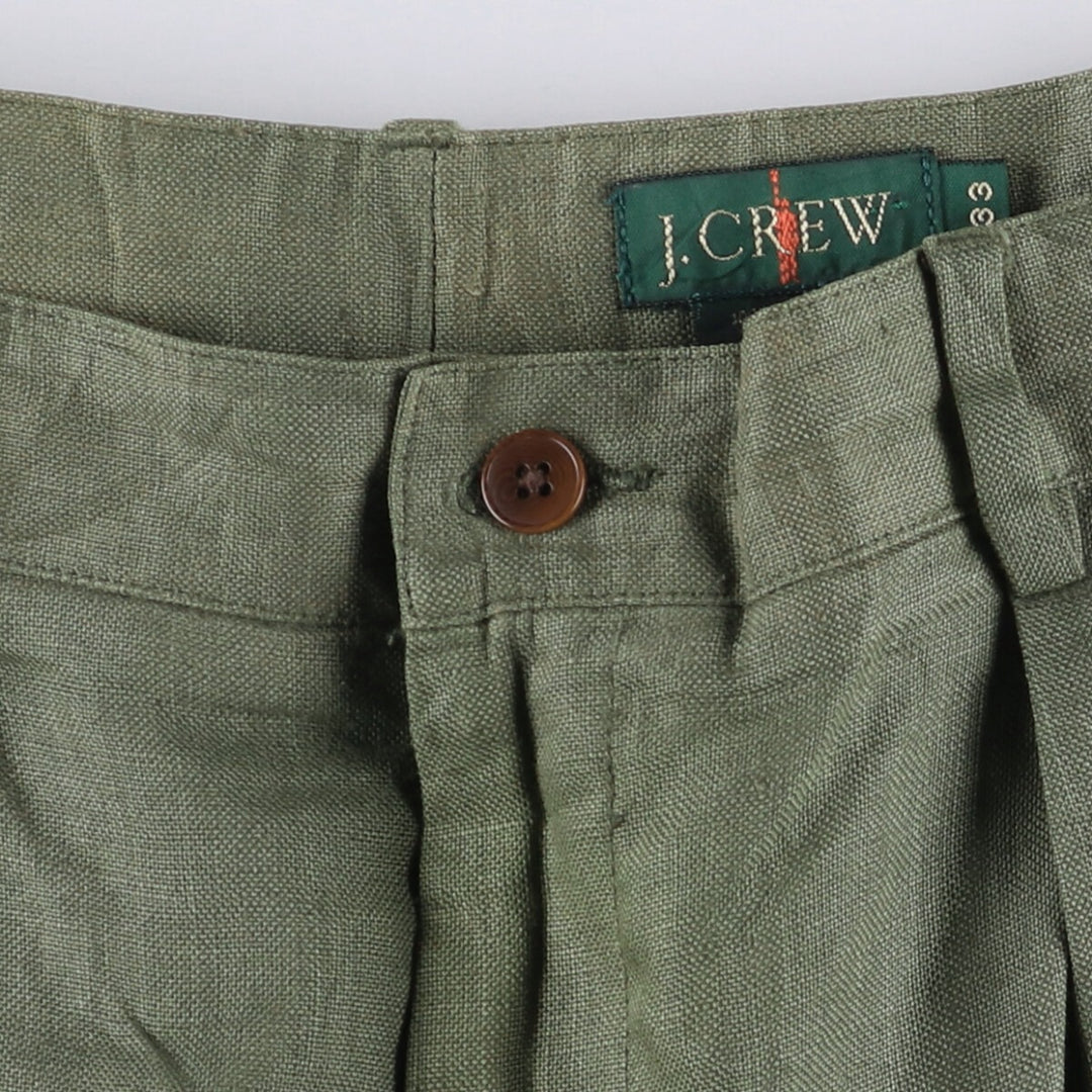 90'S J.Crew Two-pleat Linen Pants Slacks Men's W32 Vintage linen Khaki type Vintage Second Hand