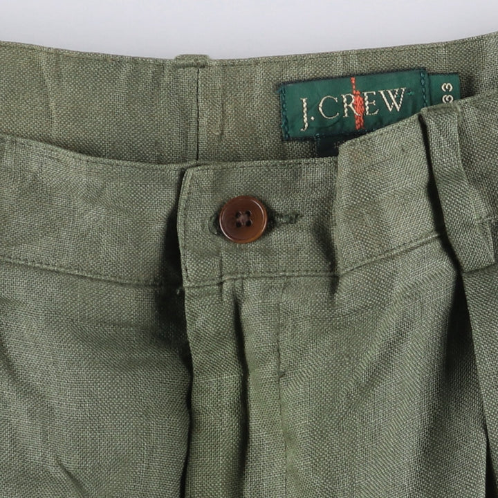 90'S J.Crew Two-pleat Linen Pants Slacks Men's W32 Vintage linen Khaki type Vintage Second Hand