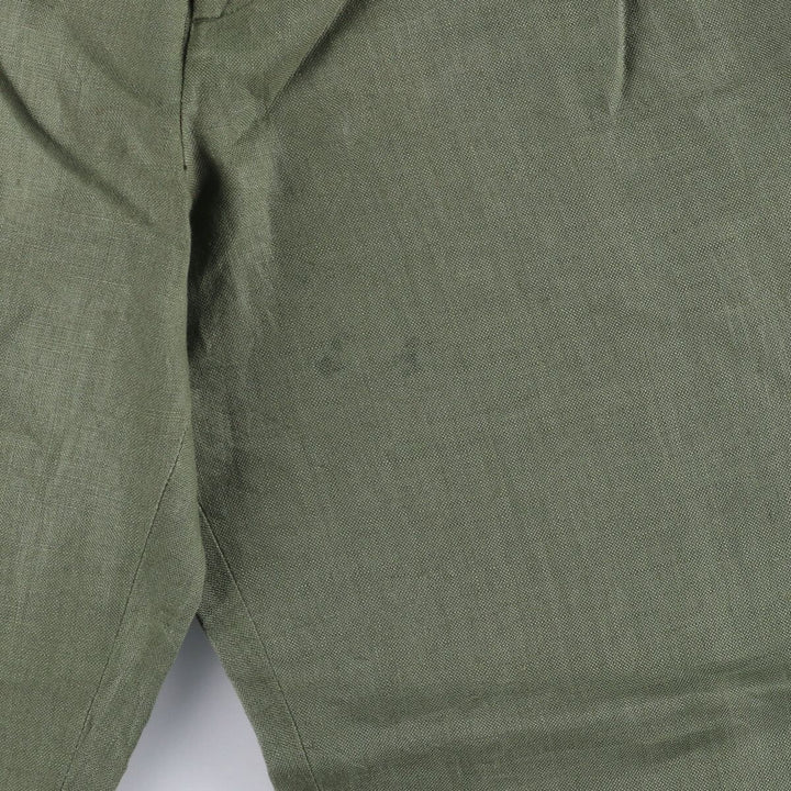 90'S J.Crew Two-pleat Linen Pants Slacks Men's W32 Vintage linen Khaki type Vintage Second Hand