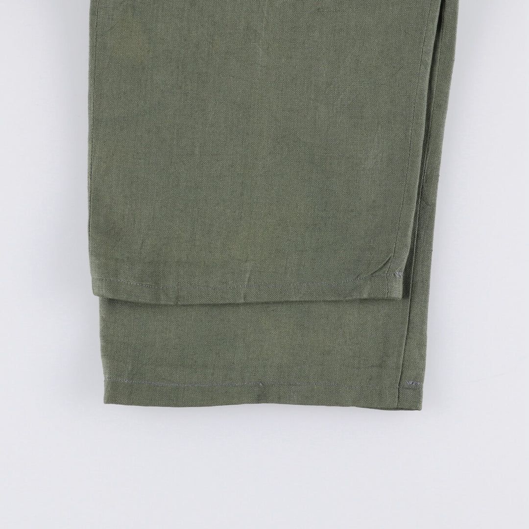 90'S J.Crew Two-pleat Linen Pants Slacks Men's W32 Vintage linen Khaki type Vintage Second Hand