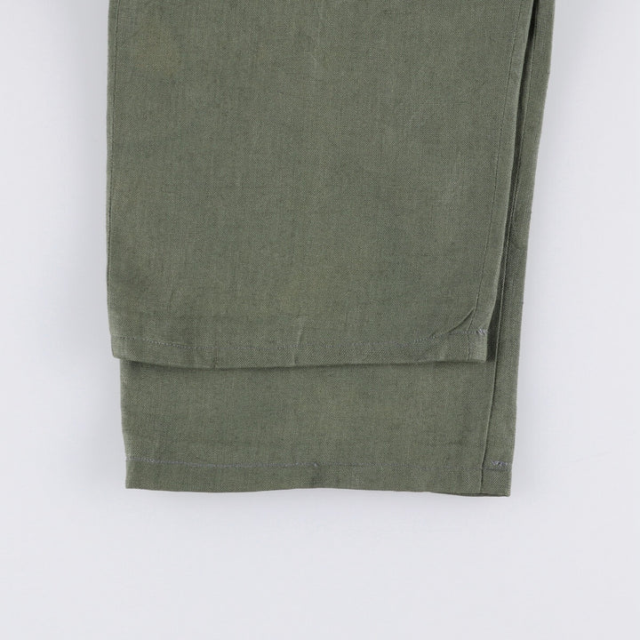 90'S J.Crew Two-pleat Linen Pants Slacks Men's W32 Vintage linen Khaki type Vintage Second Hand