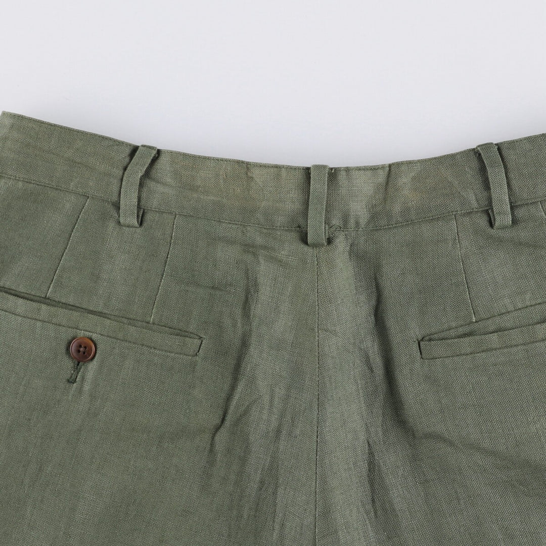 90'S J.Crew Two-pleat Linen Pants Slacks Men's W32 Vintage linen Khaki type Vintage Second Hand