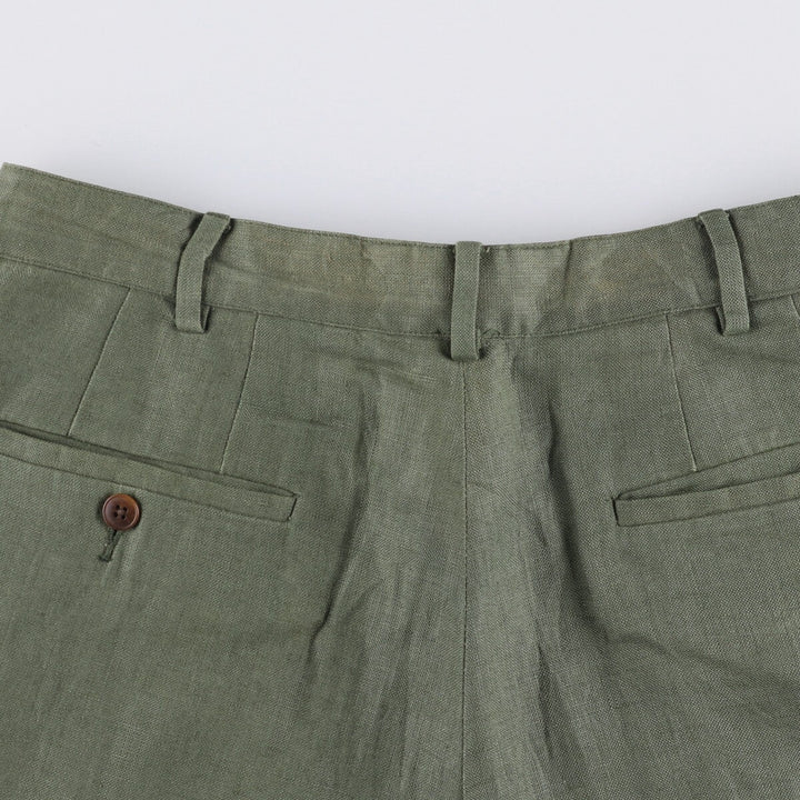 90'S J.Crew Two-pleat Linen Pants Slacks Men's W32 Vintage linen Khaki type Vintage Second Hand