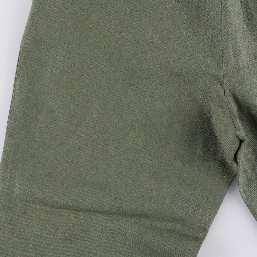 90'S J.Crew Two-pleat Linen Pants Slacks Men's W32 Vintage linen Khaki type Vintage Second Hand