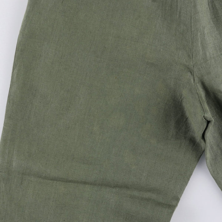 90'S J.Crew Two-pleat Linen Pants Slacks Men's W32 Vintage linen Khaki type Vintage Second Hand