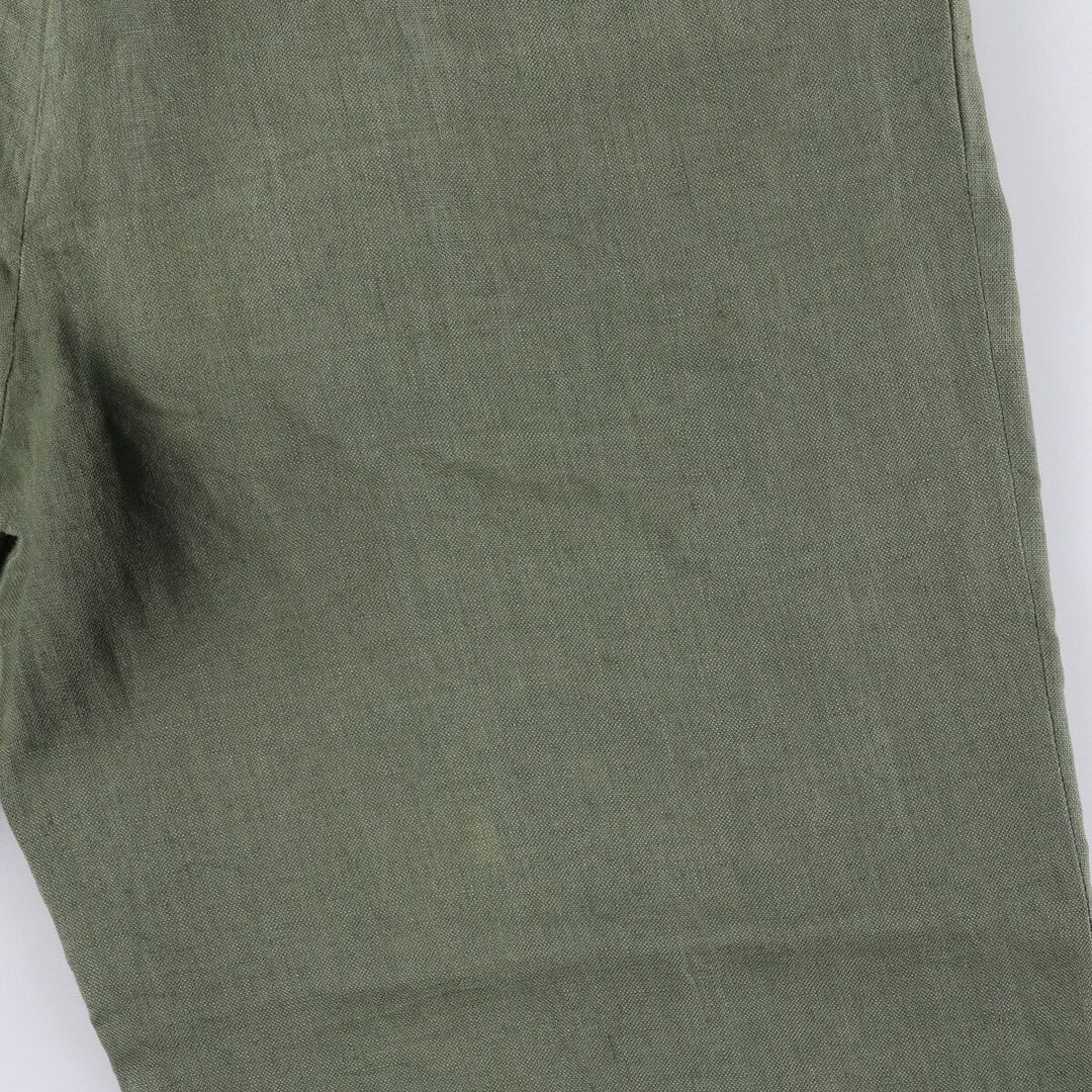 90'S J.Crew Two-pleat Linen Pants Slacks Men's W32 Vintage linen Khaki type Vintage Second Hand
