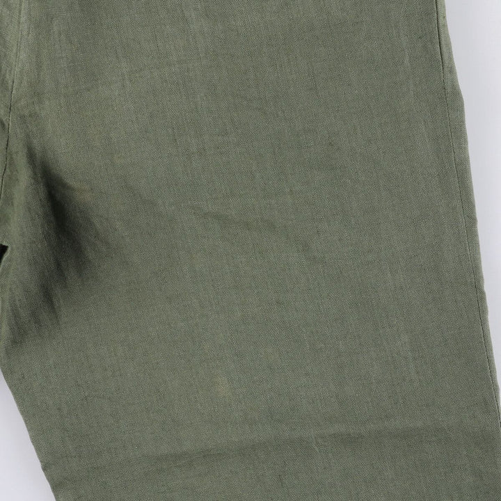 90'S J.Crew Two-pleat Linen Pants Slacks Men's W32 Vintage linen Khaki type Vintage Second Hand