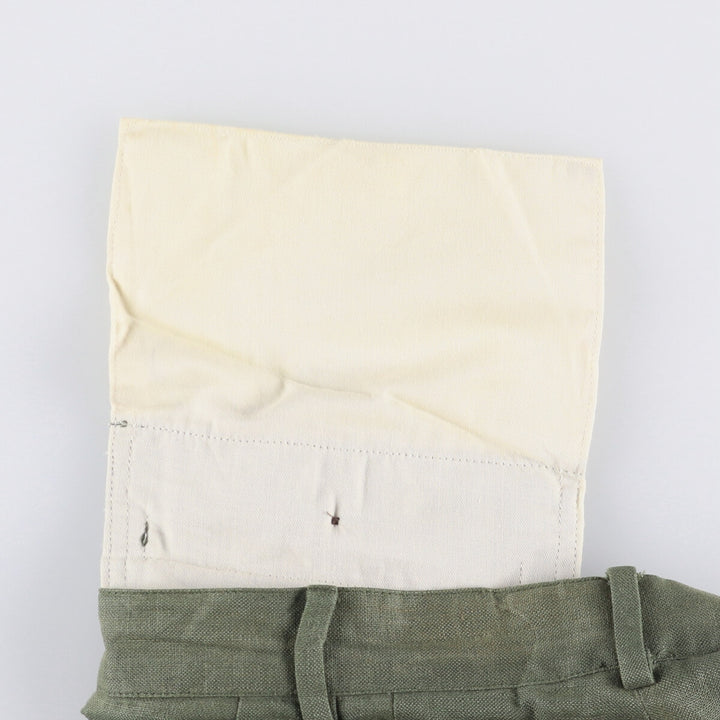 90'S J.Crew Two-pleat Linen Pants Slacks Men's W32 Vintage linen Khaki type Vintage Second Hand