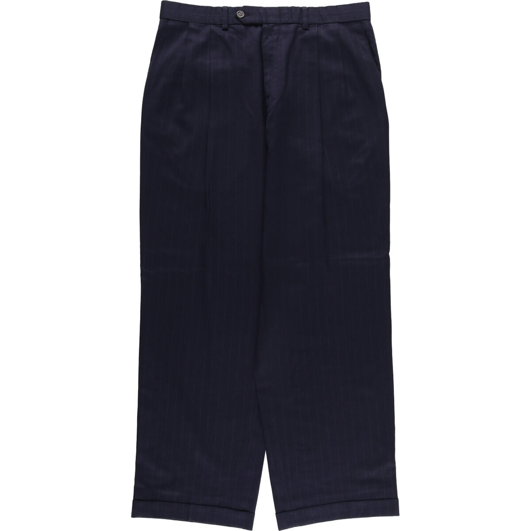 Stripe Pattern Two-pleat Slacks Pants for Men (W32 equivalent) unclear navy blue type Vintage Second Hand