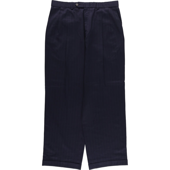 Stripe Pattern Two-pleat Slacks Pants for Men (W32 equivalent) unclear navy blue type Vintage Second Hand