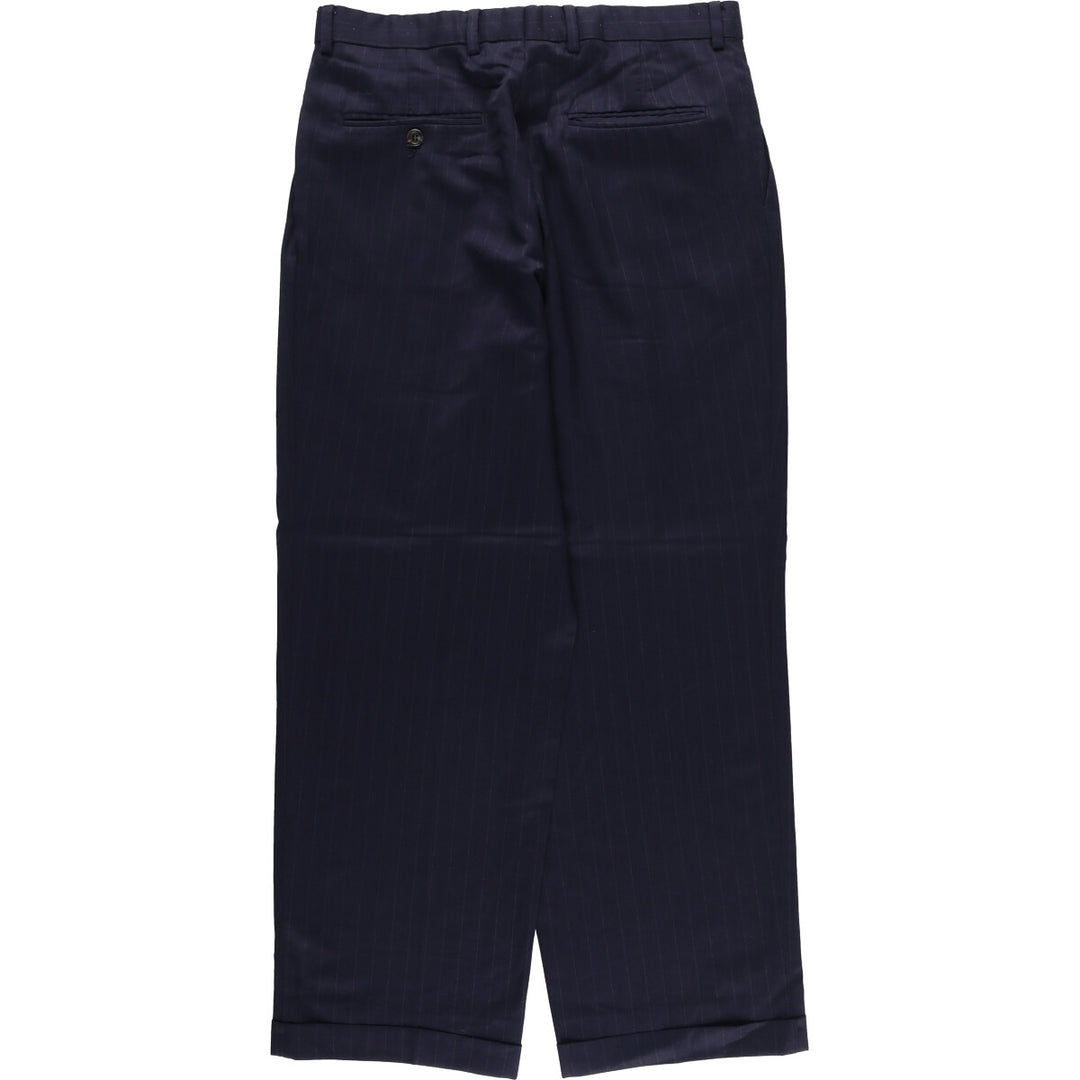 Stripe Pattern Two-pleat Slacks Pants for Men (W32 equivalent) unclear navy blue type Vintage Second Hand