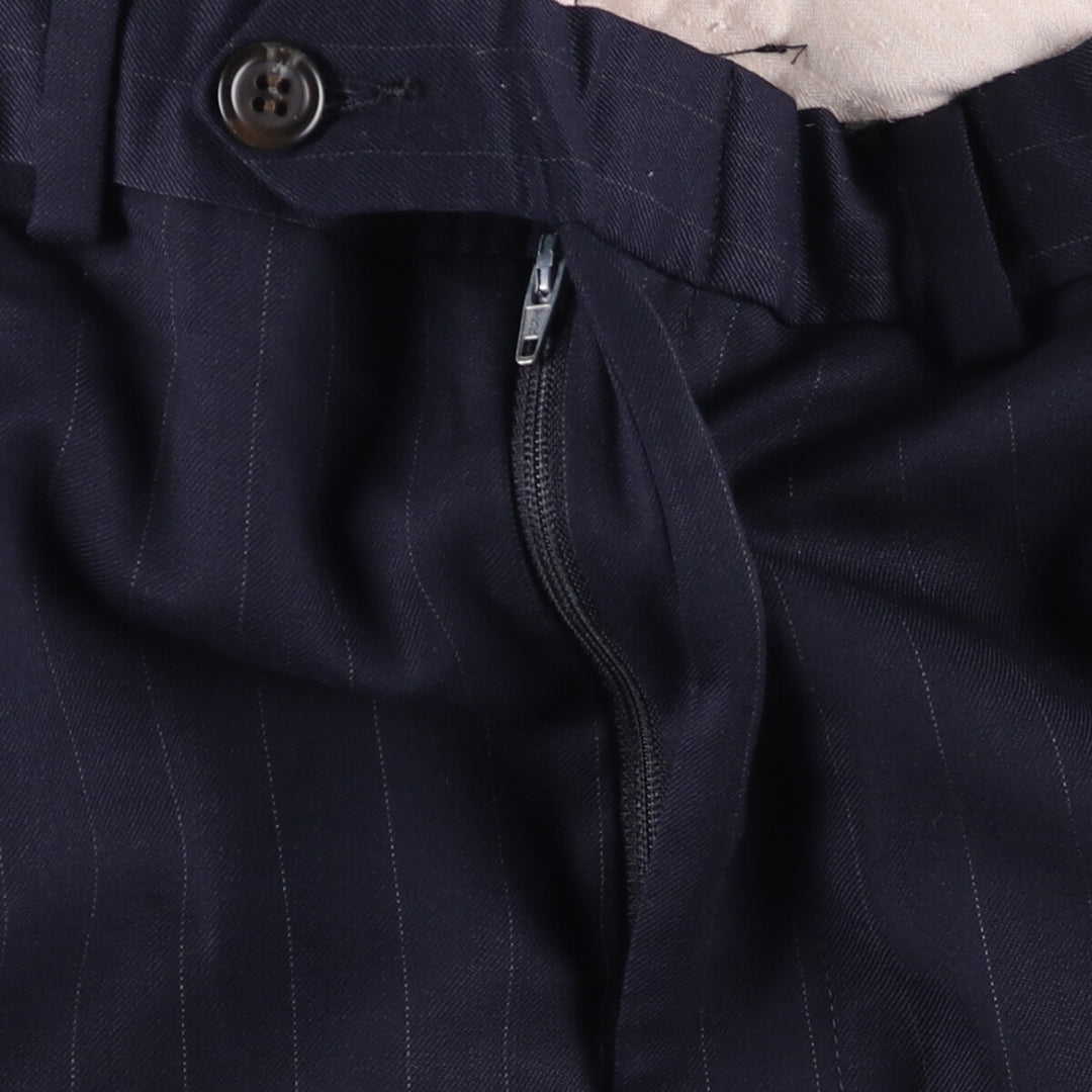 Stripe Pattern Two-pleat Slacks Pants for Men (W32 equivalent) unclear navy blue type Vintage Second Hand