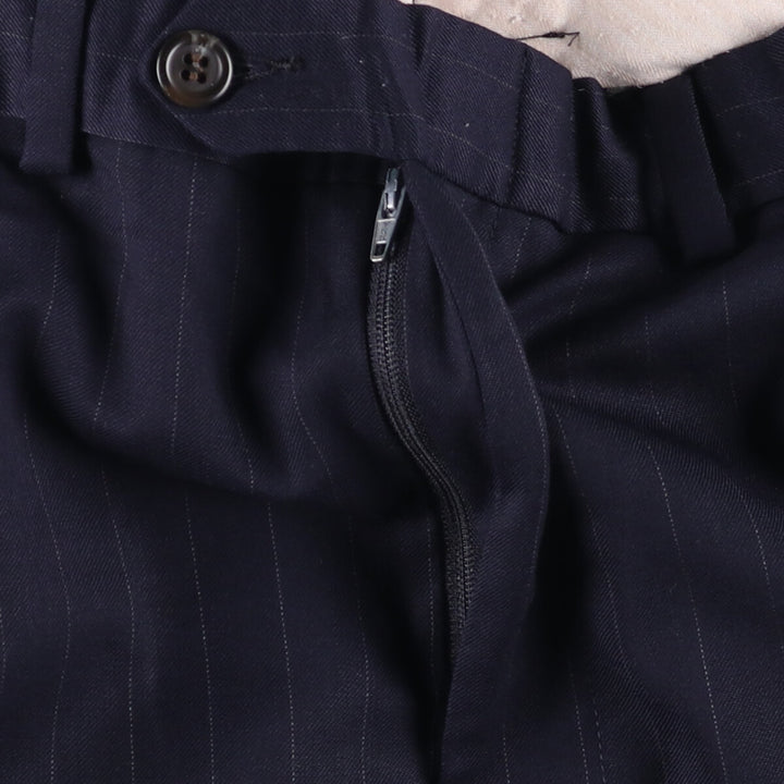 Stripe Pattern Two-pleat Slacks Pants for Men (W32 equivalent) unclear navy blue type Vintage Second Hand