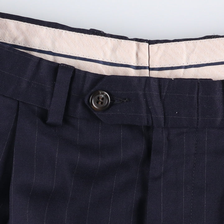 Stripe Pattern Two-pleat Slacks Pants for Men (W32 equivalent) unclear navy blue type Vintage Second Hand