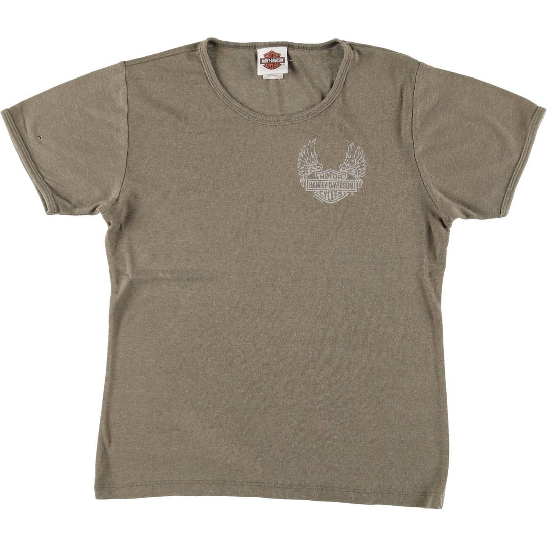 00'S Harley-Davidson Motorcycle Bike T-shirt Women's L size cotton Khaki type Vintage Second Hand