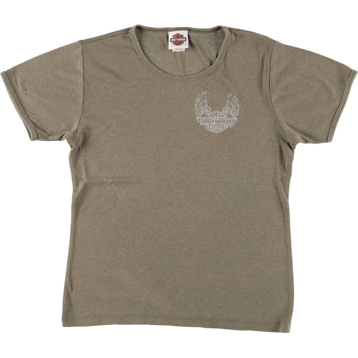 00'S Harley-Davidson Motorcycle Bike T-shirt Women's L size cotton Khaki type Vintage Second Hand