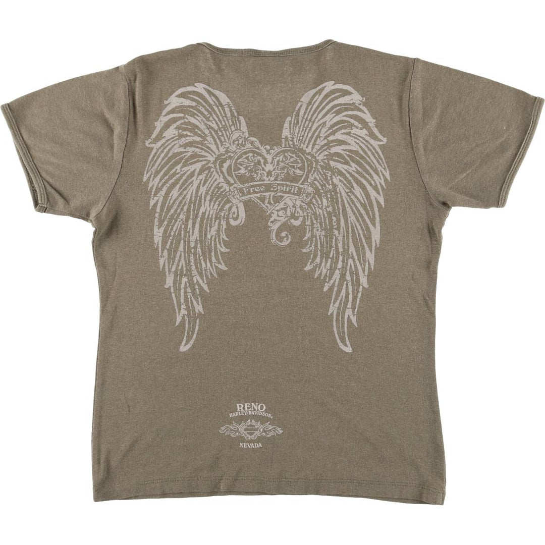 00'S Harley-Davidson Motorcycle Bike T-shirt Women's L size cotton Khaki type Vintage Second Hand