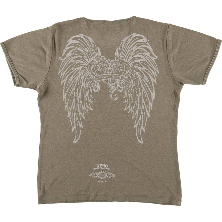 00'S Harley-Davidson Motorcycle Bike T-shirt Women's L size cotton Khaki type Vintage Second Hand