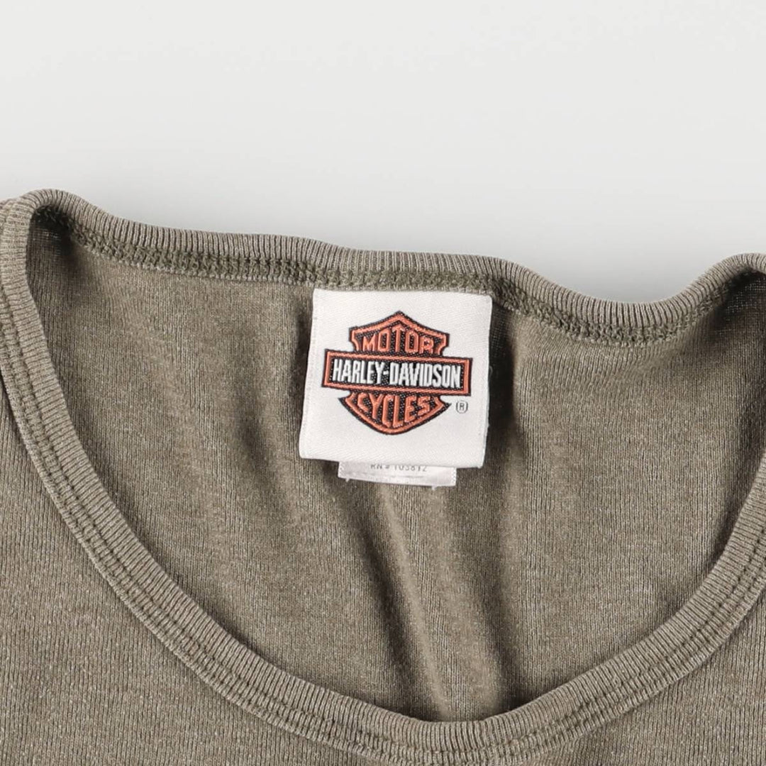 00'S Harley-Davidson Motorcycle Bike T-shirt Women's L size cotton Khaki type Vintage Second Hand