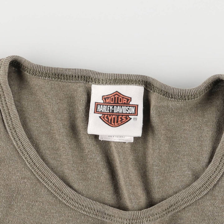 00'S Harley-Davidson Motorcycle Bike T-shirt Women's L size cotton Khaki type Vintage Second Hand