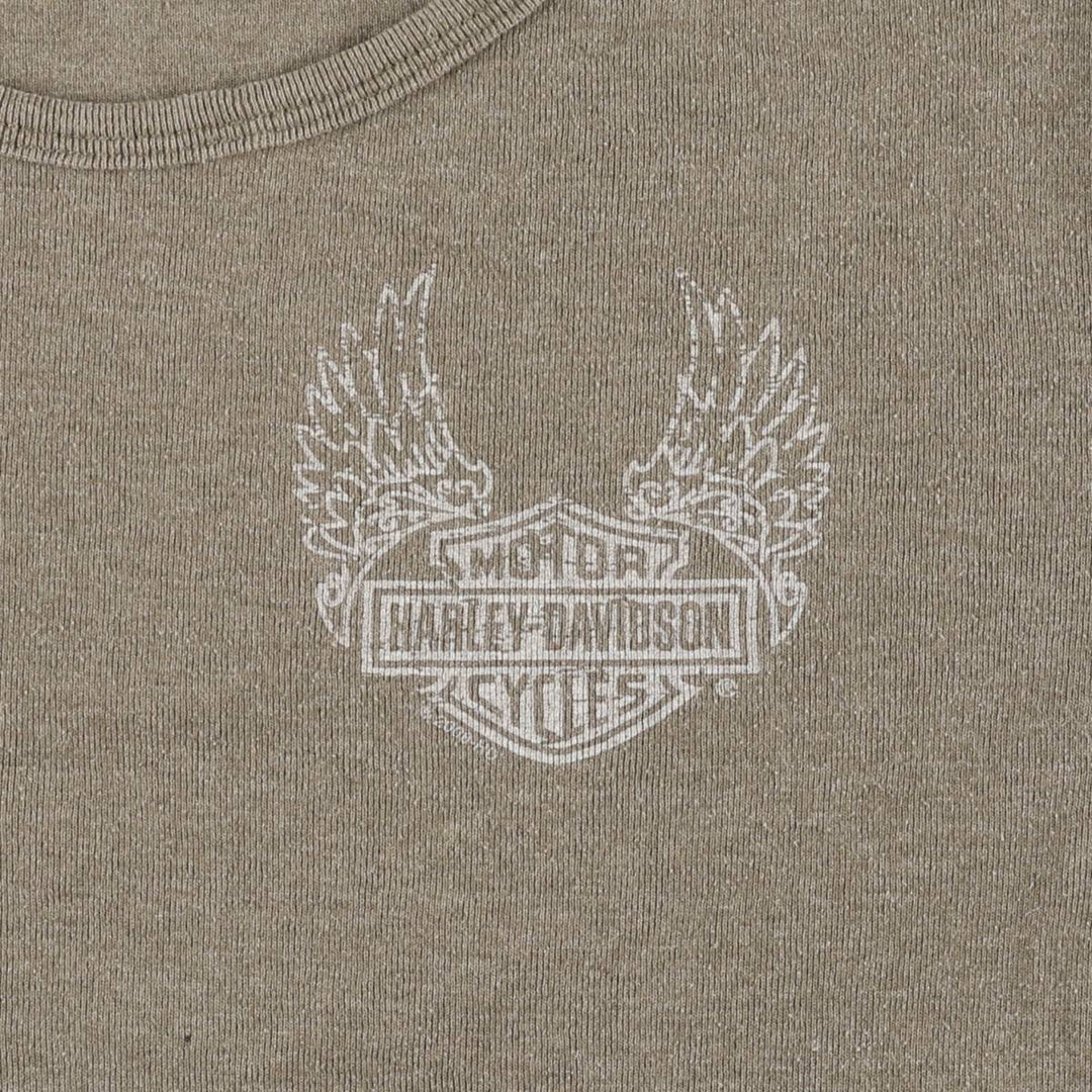00'S Harley-Davidson Motorcycle Bike T-shirt Women's L size cotton Khaki type Vintage Second Hand