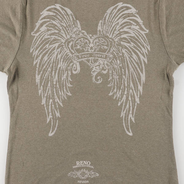 00'S Harley-Davidson Motorcycle Bike T-shirt Women's L size cotton Khaki type Vintage Second Hand