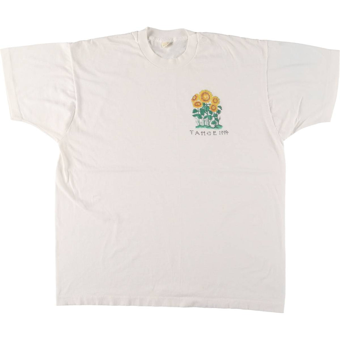 90'S Floral Sunflower Pattern Print T-shirt Made in USA Women's XXL Vintage cotton white type Vintage Second Hand