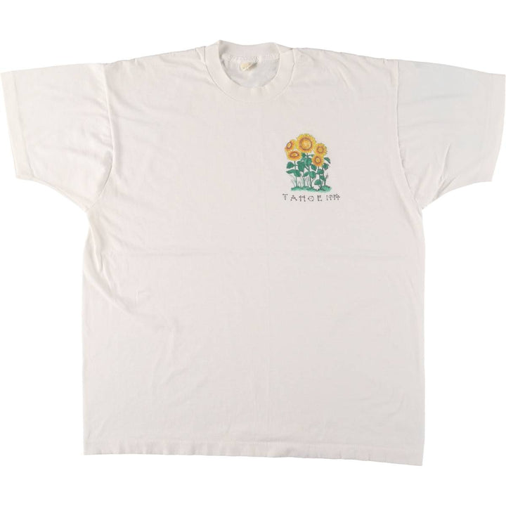 90'S Floral Sunflower Pattern Print T-shirt Made in USA Women's XXL Vintage cotton white type Vintage Second Hand