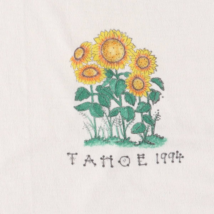 90'S Floral Sunflower Pattern Print T-shirt Made in USA Women's XXL Vintage cotton white type Vintage Second Hand