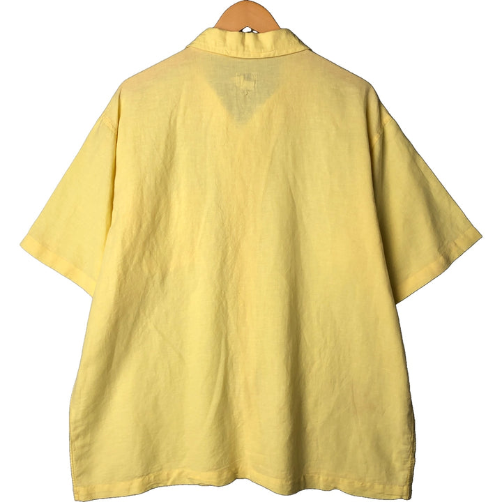 90s-00'S Calvin Klein Jeans Short Sleeve Open Collar Cotton and Linen Box Shirt, Men's Size L linen yellow type Vintage Second Hand
