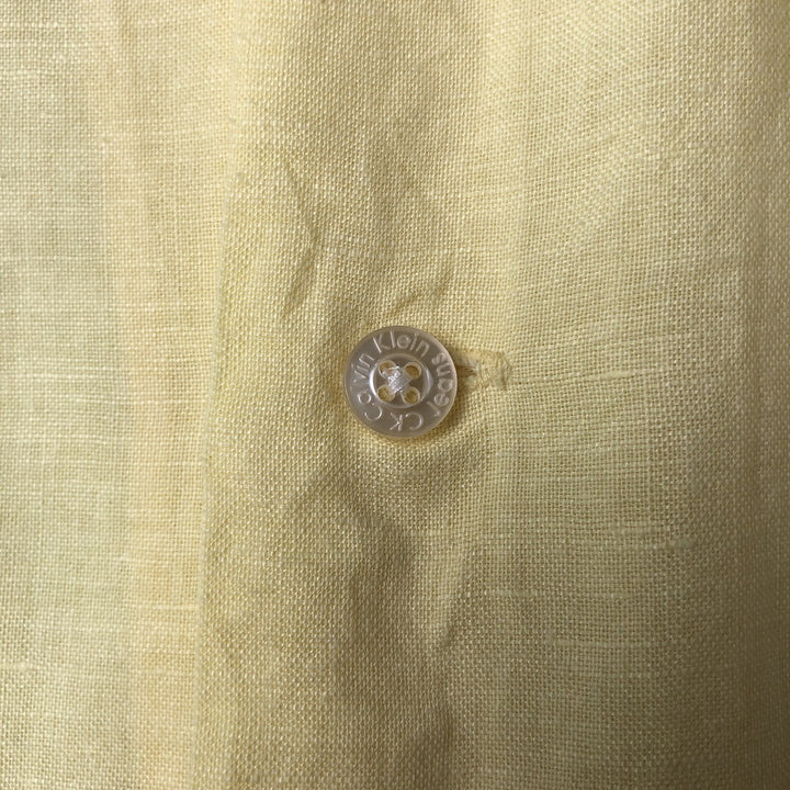 90s-00'S Calvin Klein Jeans Short Sleeve Open Collar Cotton and Linen Box Shirt, Men's Size L linen yellow type Vintage Second Hand
