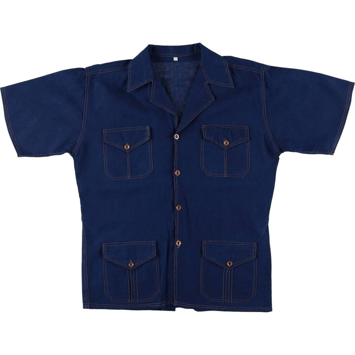 Short-sleeved open-collar shirt, women's size L unclear navy blue type Vintage Second Hand