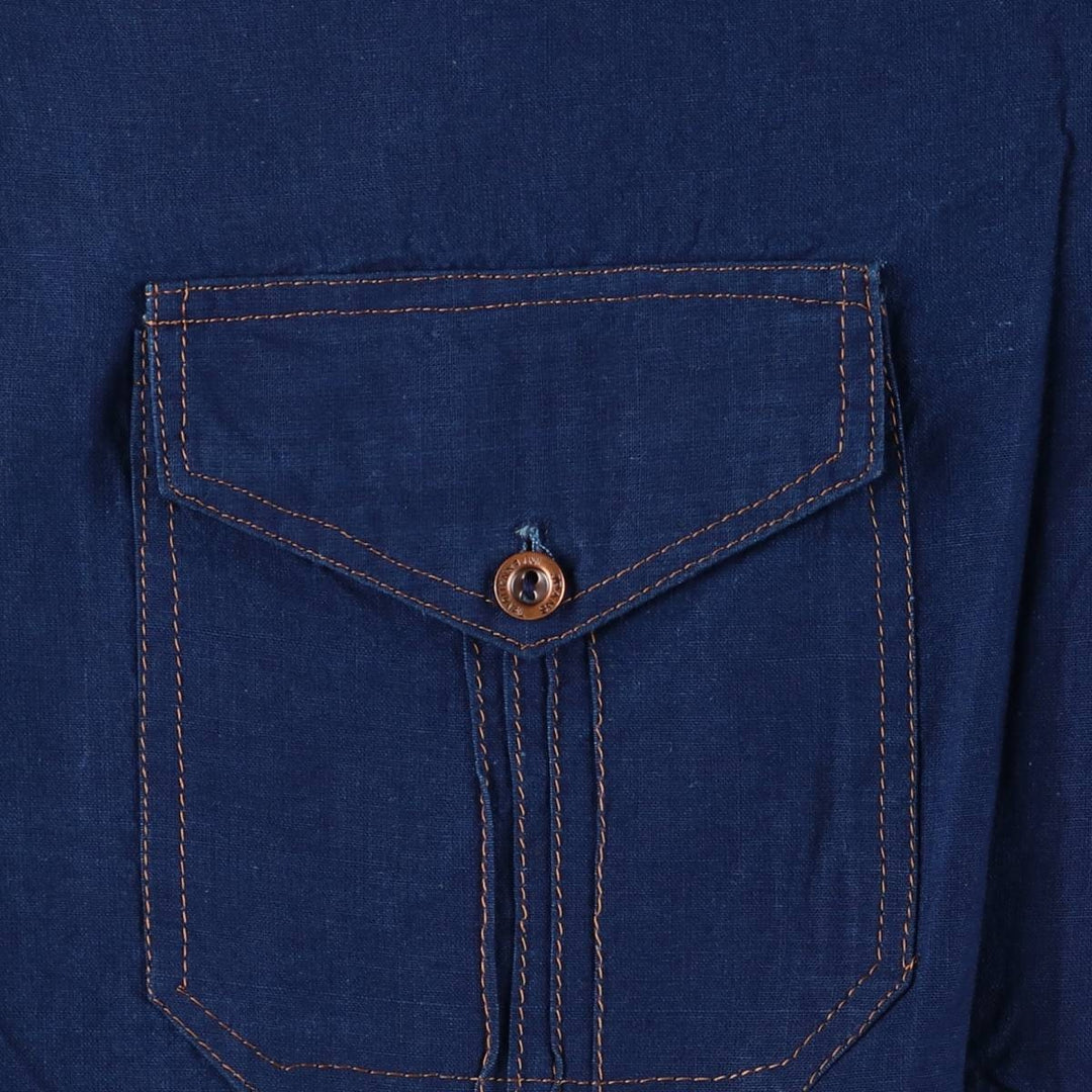 Short-sleeved open-collar shirt, women's size L unclear navy blue type Vintage Second Hand