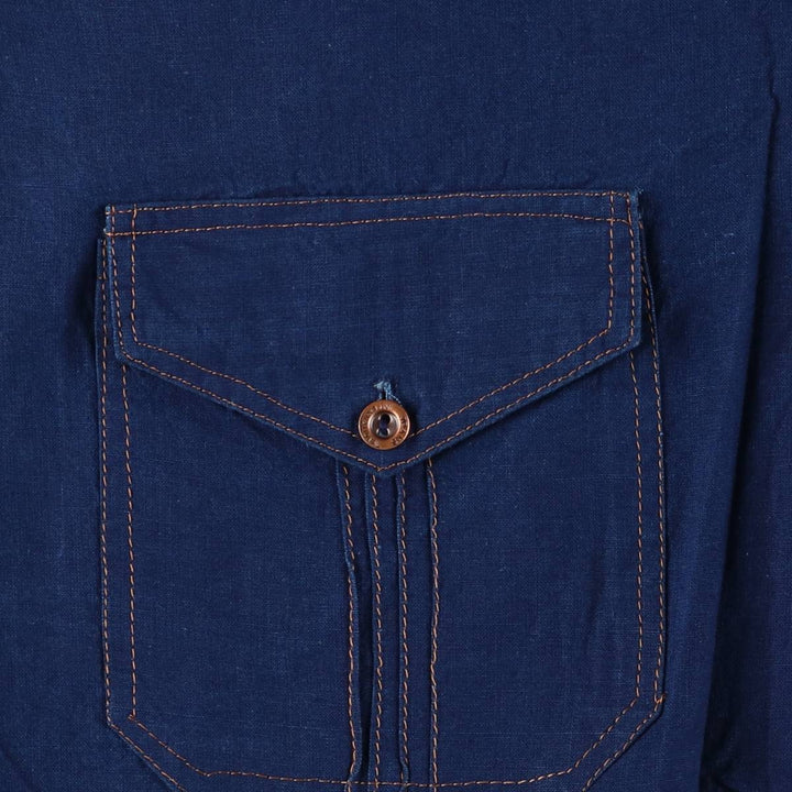 Short-sleeved open-collar shirt, women's size L unclear navy blue type Vintage Second Hand