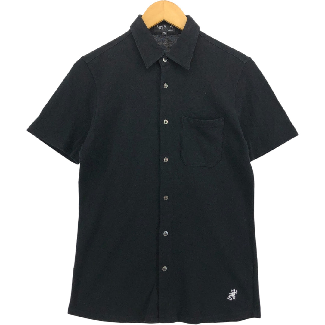 agnes b. HOMME pique short sleeve cotton shirt, men's size S cotton black type Vintage Second Hand