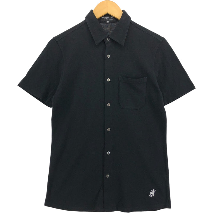 agnes b. HOMME pique short sleeve cotton shirt, men's size S cotton black type Vintage Second Hand