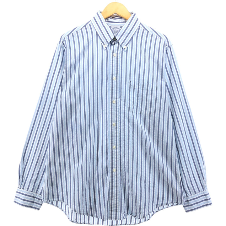 Brooks Brothers Est.1818 Seersucker Long Sleeve Button-Down Striped Shirt, Men's Size L cotton white type Vintage Second Hand