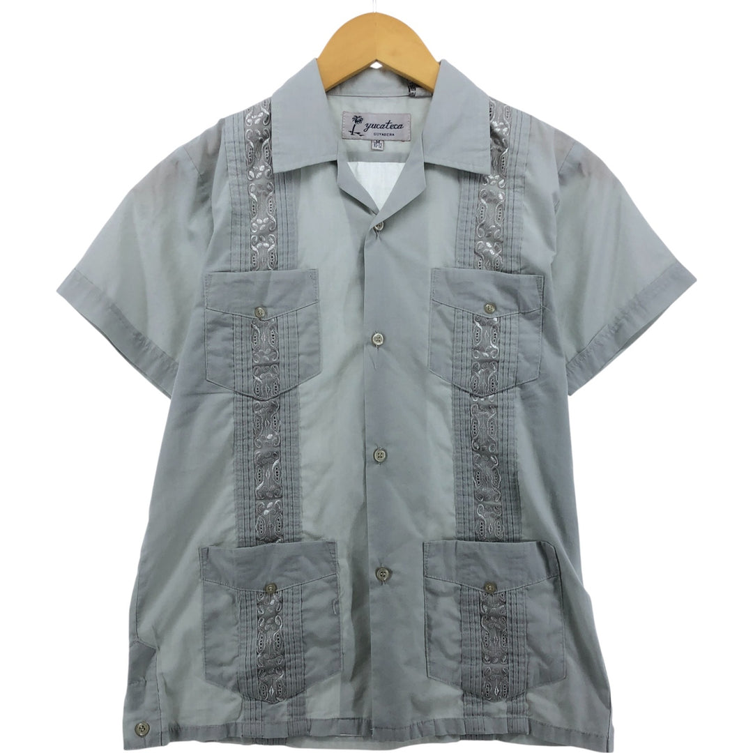 YUCATECA Open Collar Short Sleeve Cuban Shirt, Box Shirt, Women's Size M polyester gray type Vintage Second Hand