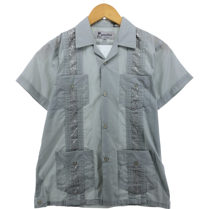 YUCATECA Open Collar Short Sleeve Cuban Shirt, Box Shirt, Women's Size M polyester gray type Vintage Second Hand