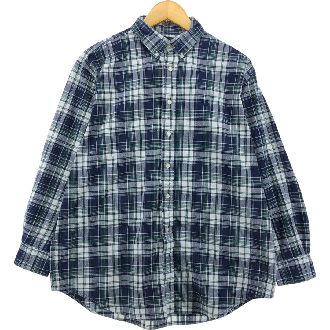 Ralph Lauren POLO by Ralph Lauren Long Sleeve Button-Down Check Shirt Men's Size L cotton navy blue type Vintage Second Hand