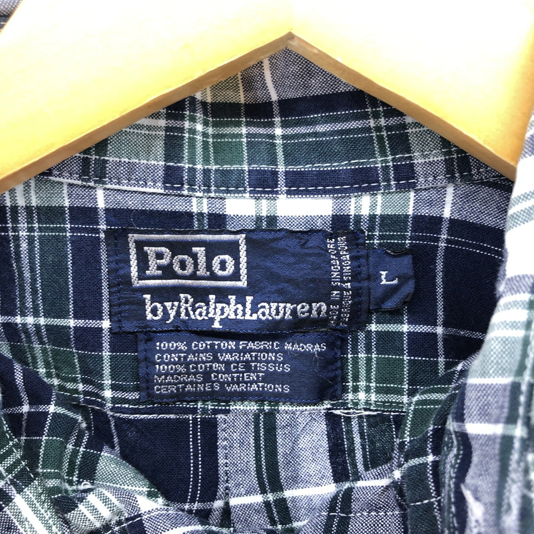 Ralph Lauren POLO by Ralph Lauren Long Sleeve Button-Down Check Shirt Men's Size L cotton navy blue type Vintage Second Hand