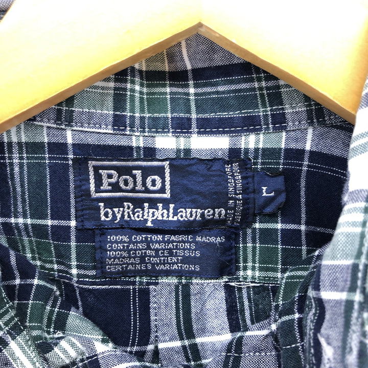 Ralph Lauren POLO by Ralph Lauren Long Sleeve Button-Down Check Shirt Men's Size L cotton navy blue type Vintage Second Hand