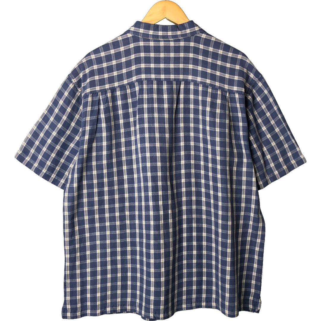 PROFILO CLASSICS Check Pattern Short Sleeve Open Collar Rayon and Linen Box Shirt, Men's Size L linen blue type Vintage Second Hand
