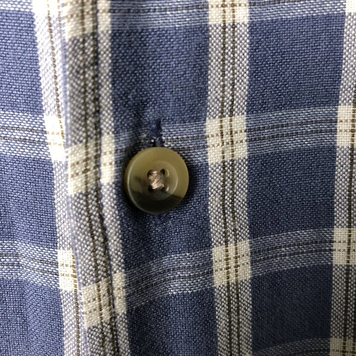 PROFILO CLASSICS Check Pattern Short Sleeve Open Collar Rayon and Linen Box Shirt, Men's Size L linen blue type Vintage Second Hand
