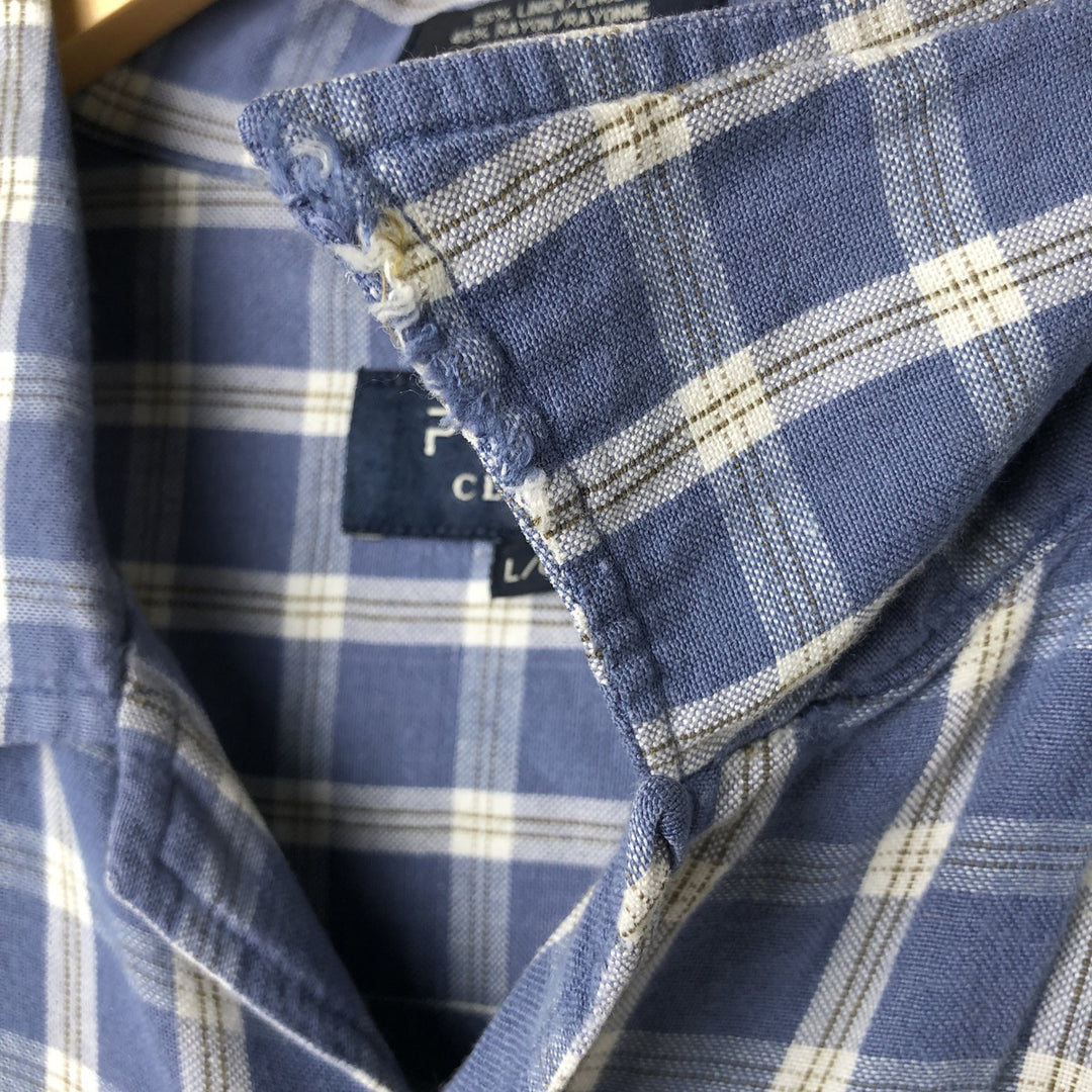 PROFILO CLASSICS Check Pattern Short Sleeve Open Collar Rayon and Linen Box Shirt, Men's Size L linen blue type Vintage Second Hand