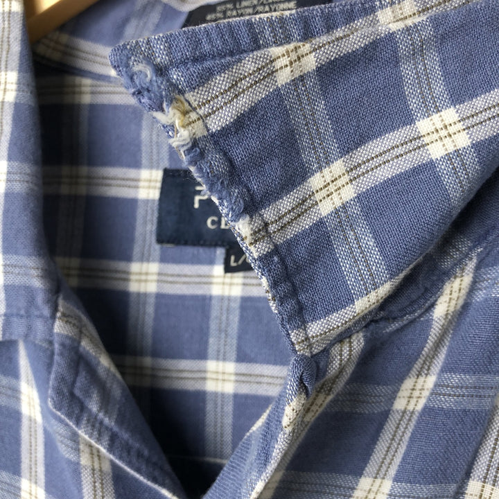 PROFILO CLASSICS Check Pattern Short Sleeve Open Collar Rayon and Linen Box Shirt, Men's Size L linen blue type Vintage Second Hand