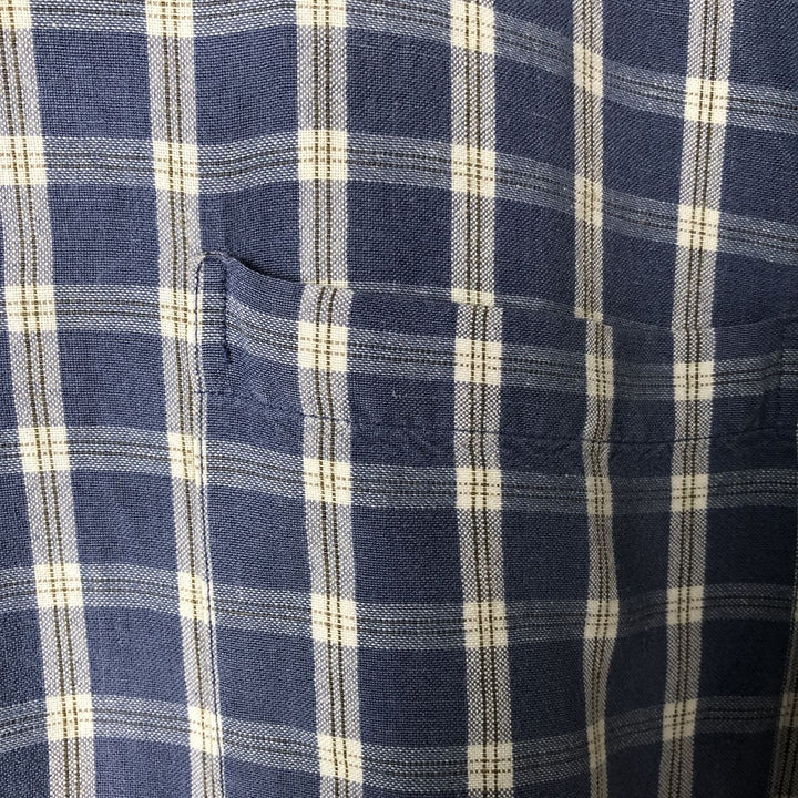 PROFILO CLASSICS Check Pattern Short Sleeve Open Collar Rayon and Linen Box Shirt, Men's Size L linen blue type Vintage Second Hand